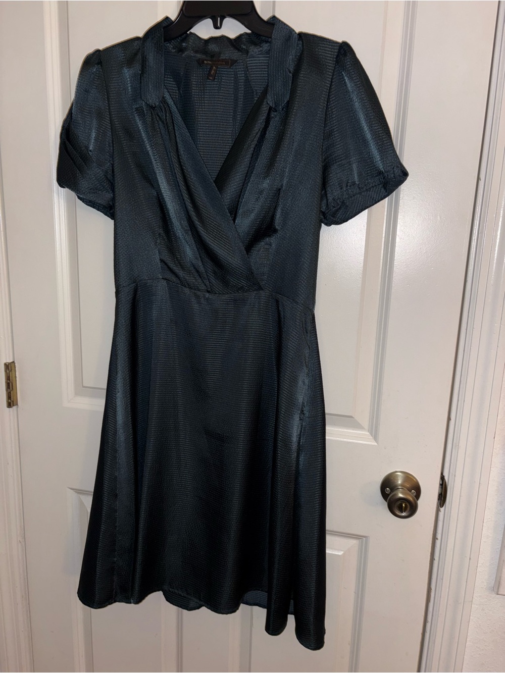 BCBGMaxAzria Slate Blue Short Sleeve Fit-and-Flare Dress